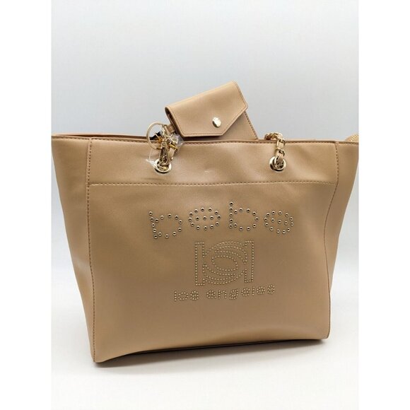 Bebe Allegro Faux-leather Medium Tote + Card case Charm 2 Piece Set - Tan - Picture 8 of 16